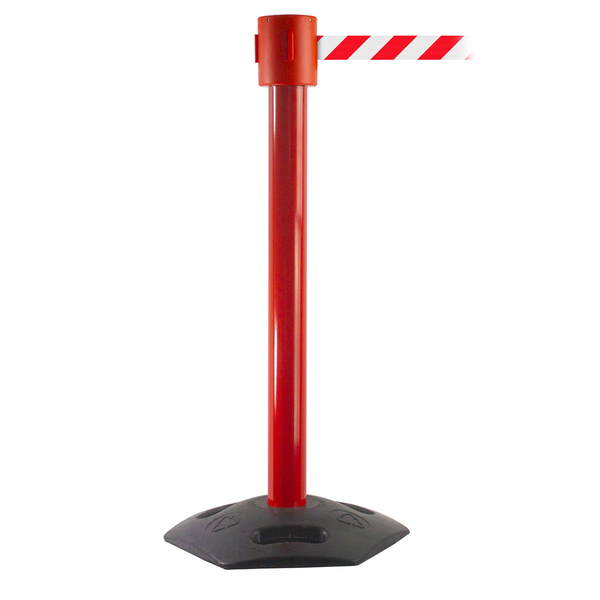 Queue Solutions WeatherMaster 335, Red, 30' Red/White PLEASE WAIT HERE Belt WMR335R-RWPWH300